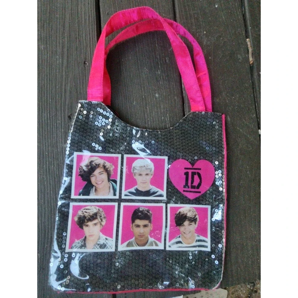 Official One Direction Black Sequin, Hot Pink Handled Tote Bag Rare 2012 1D